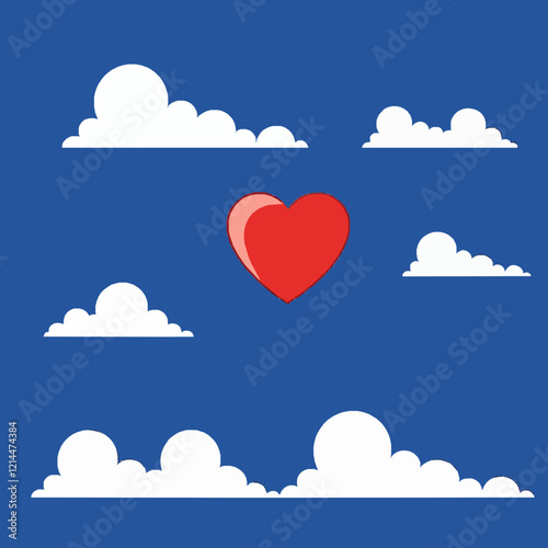 A Heart in a Blue Sky Surrounded by Fluffy White Clouds