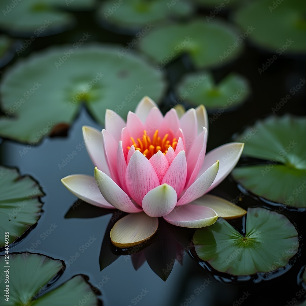 a blooming lotus flower floating on a still pond a blooming lotus flower floating on a still pond