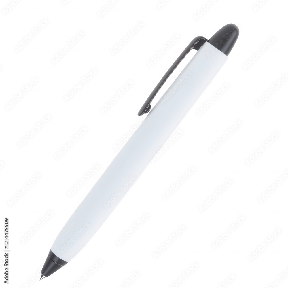 Matte White Pen with Dark Clip Displaying Rounded Ends Matte White Pen with Dark Clip Displaying Rounded Ends