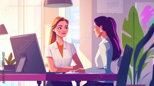 A businesswoman mentoring a young professional in a modern workspace
