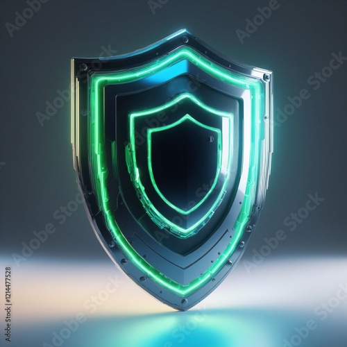 green blue neon transparent glowing futuristic in Shield in plain isolated background AI UI look Radioactive 