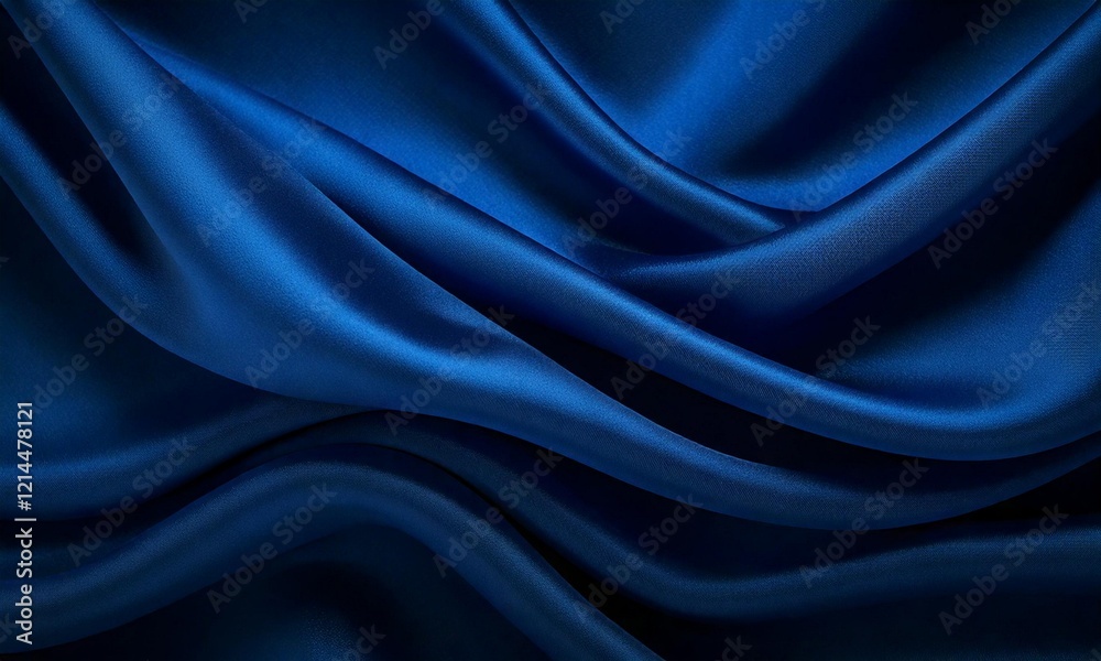 Obraz premium Abstract dark blue background, luxurious texture, silky satin, smooth surface, deep navy blue, soft shine, elegant pattern, flowing fabric, sophisticated look, timeless beauty, dark tones, calming ess