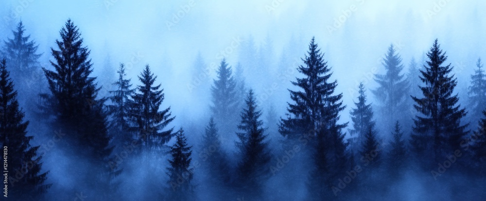 Obraz premium Enigmatic Blue Forest: A Misty Winter Wonderland