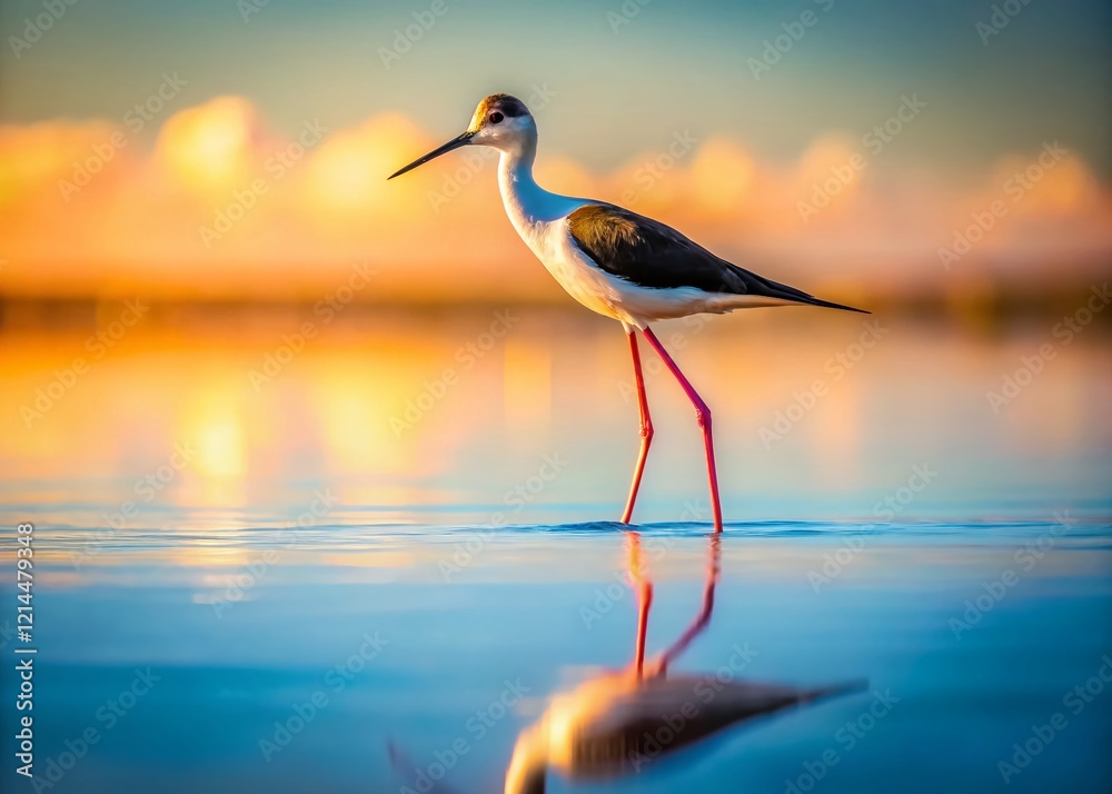 Obraz premium Minimalist Bird Photography: Elegant Long-Legged Wader in Monochrome