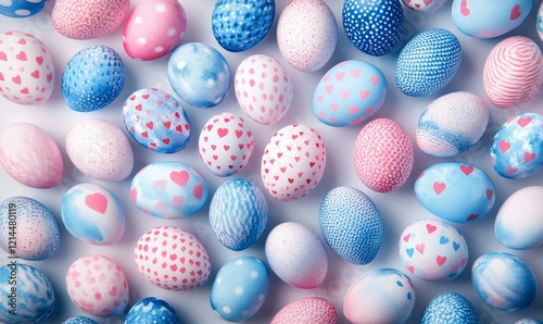 Wallpaper Mural Collection of Precisely organized Eggs with Heart Patterns. Pink and Blue Easter Background. Torontodigital.ca