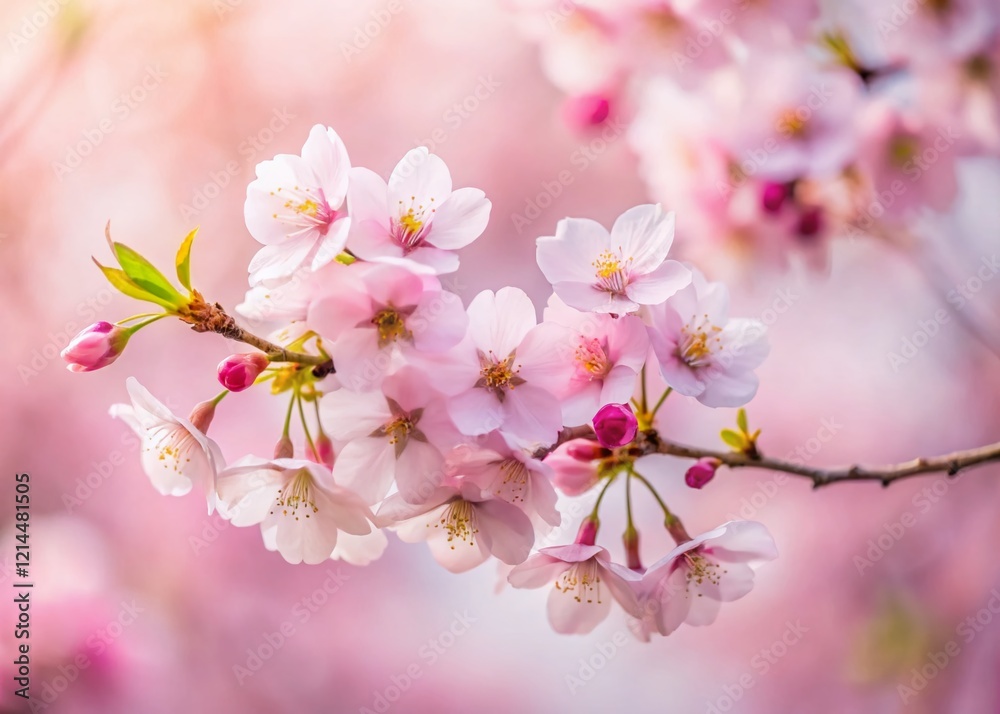 Obraz premium Minimalist Cherry Blossom Bloom: Pink Petals & Soft Light