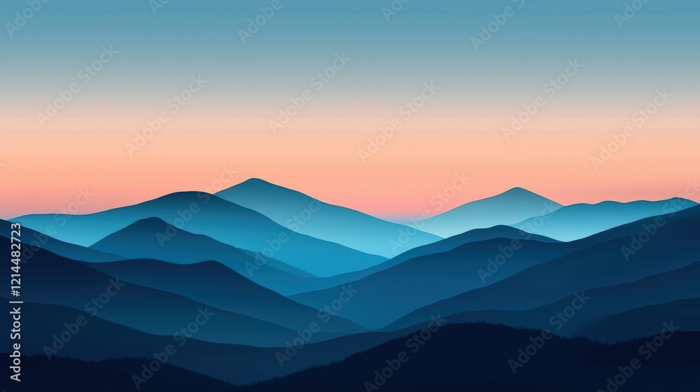 Fototapeta premium Tranquil Mountain Landscape at Dusk with Soft Gradient Sky Colors