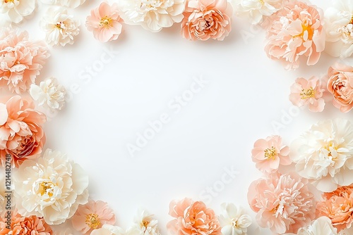 A beautiful arrangement of pastel-colored flowers framing a clean, white background, perfect for adding a touch of elegance to any design project. photo