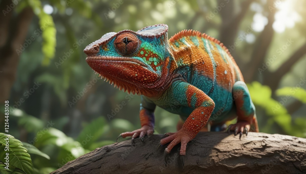 Brightly colored panther chameleon in a natural environment, photo, bright colors Brightly colored panther chameleon in a natural environment, photo, bright colors