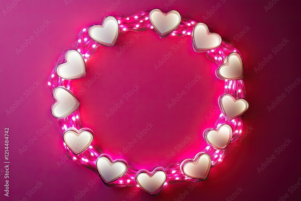 Obraz premium Pink Lights Encircle White Hearts Forming a Romantic Wreath