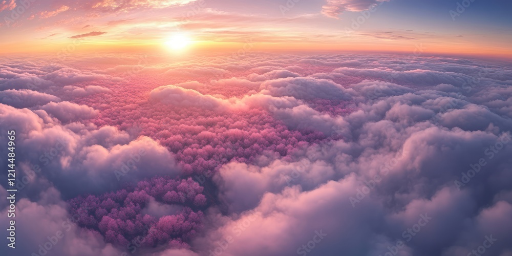 Aerial view of a forest sunset above the clouds Aerial view of a forest sunset above the clouds