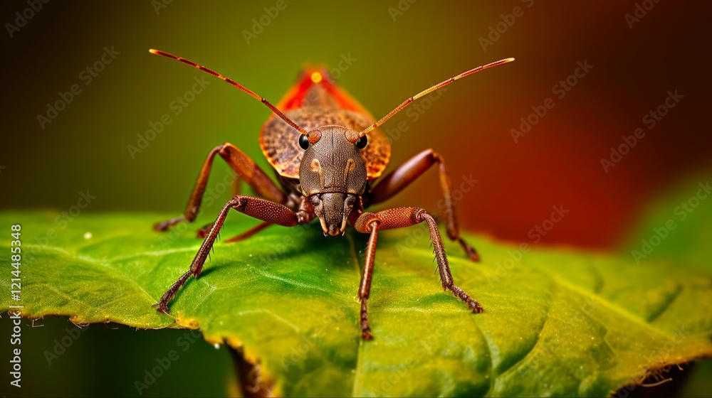 Brown Squash Bug on Dock Leaf. Macro Closeup of Coreus Marginatus, Wildlife Insect in Nature Brown Squash Bug on Dock Leaf. Macro Closeup of Coreus Marginatus, Wildlife Insect in Nature