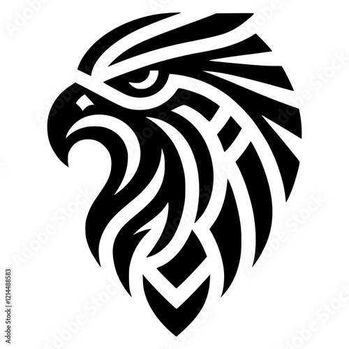 A regal falcon head in tribal style