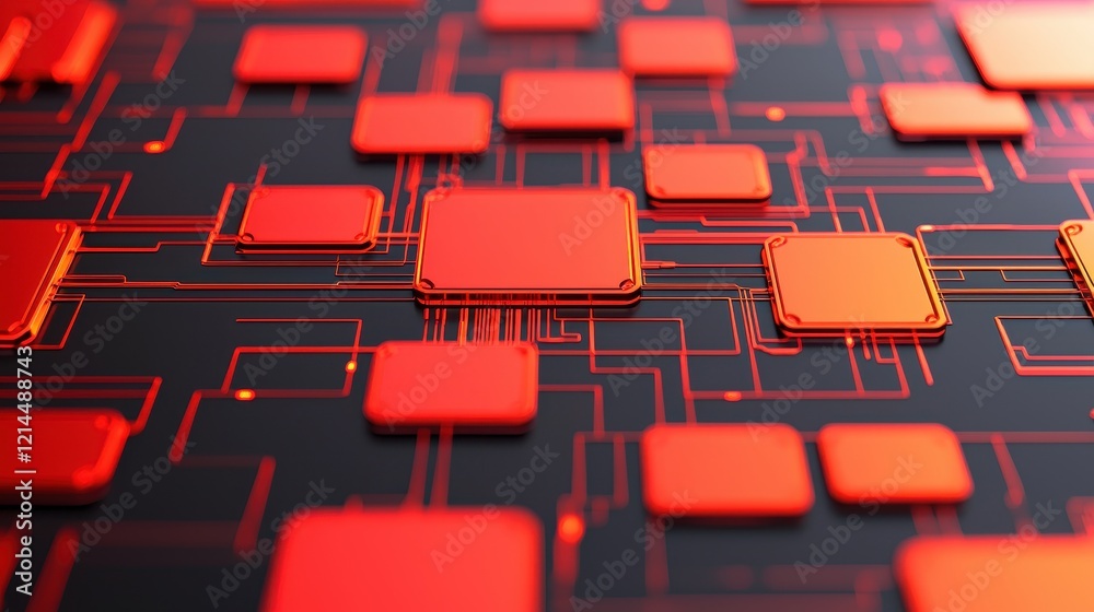 Obraz premium Abstract Digital Circuit Design in Red and Black Color Scheme