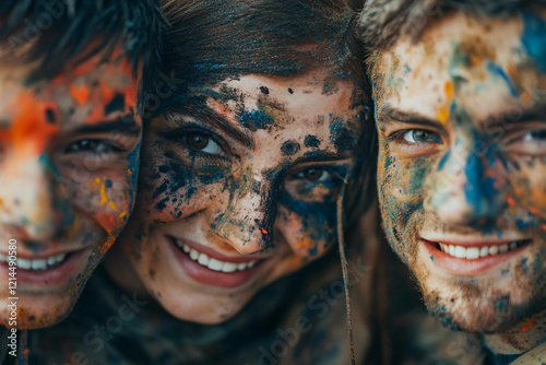 Close-Up of Paintball Players in Action, Wearing Protective Masks and Gear, Generative AI art photo