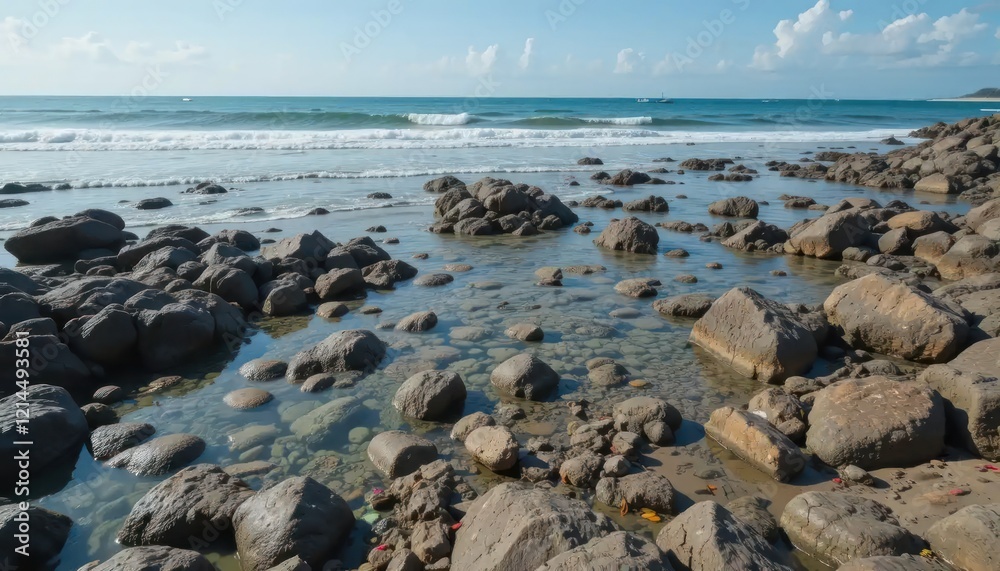 Tranquil Coastal Rock Pools: Serene Ocean View Tranquil Coastal Rock Pools: Serene Ocean View