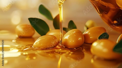 Argan pure golden oil pouring