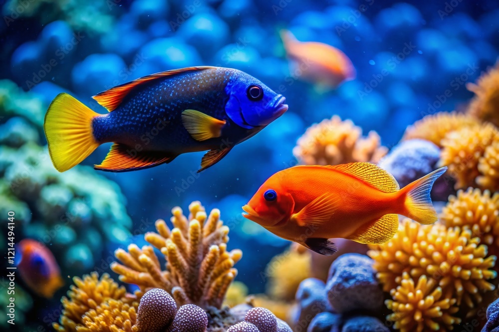 Fototapeta premium Minimalist Underwater Scene: Two Colorful Fish in Coral Reef