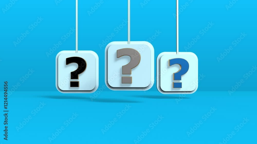 Animated 3D mark question icon on blue background space Animated 3D mark question icon on blue background space