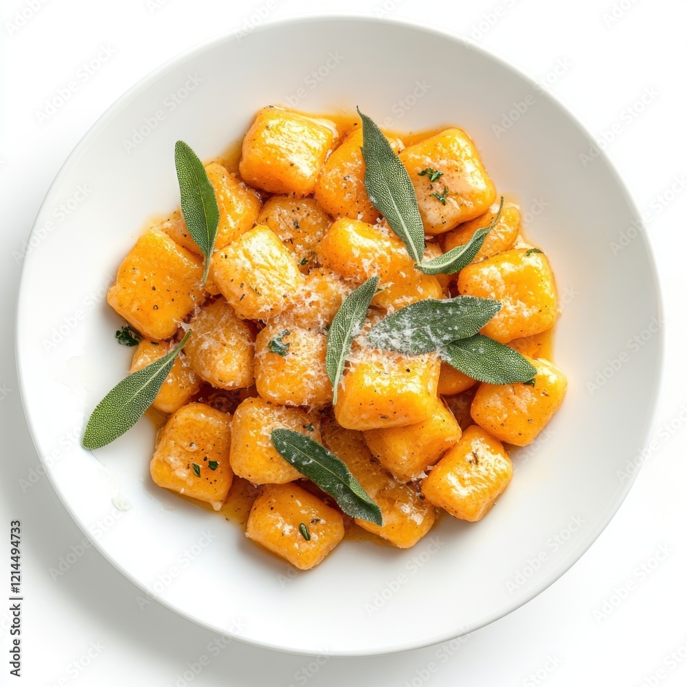 Soft pumpkin gnocchi tossed in a sage Soft pumpkin gnocchi tossed in a sage