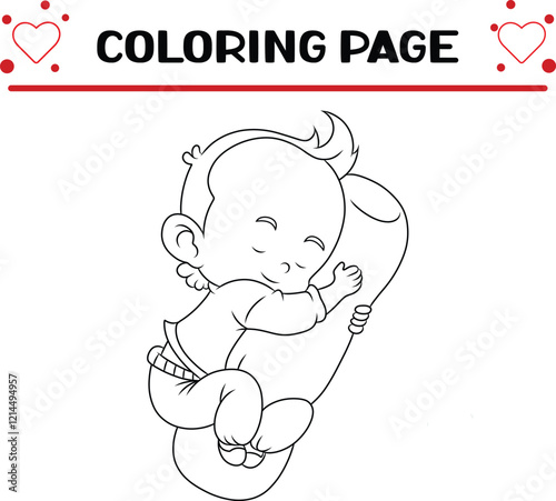 little boy is sleeping hugging bolster coloring page for kids