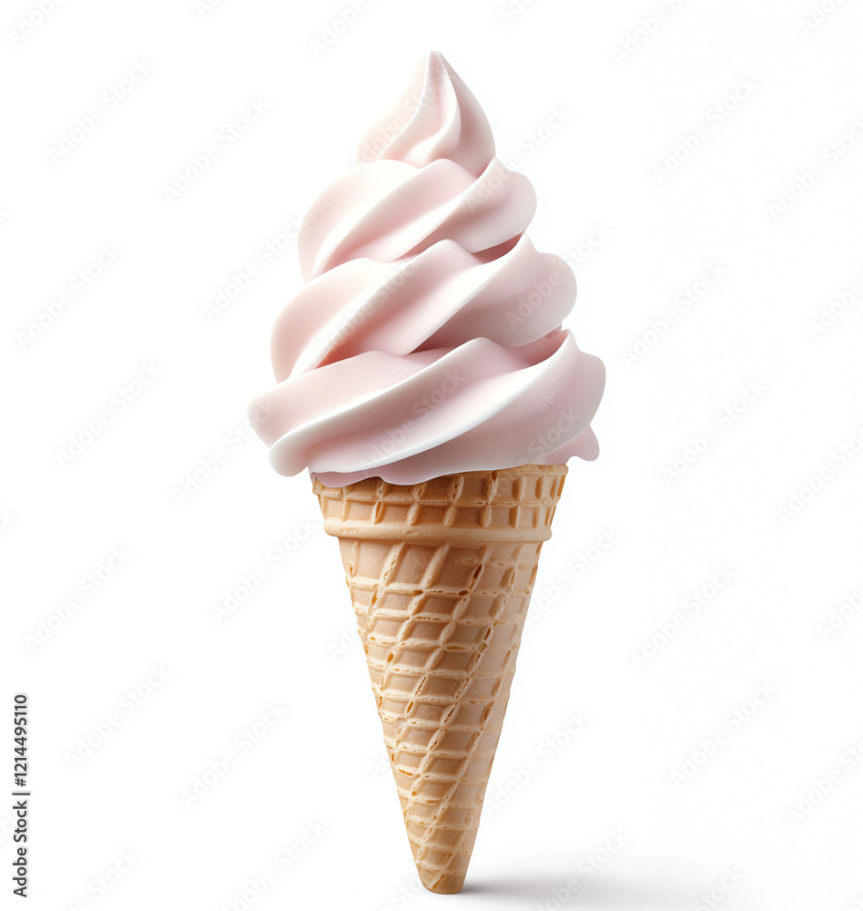 Delicious swirl of pink ice cream in a crispy waffle cone, isolated against a white background, perfect for summer treats and desserts. Delicious swirl of pink ice cream in a crispy waffle cone, isolated against a white background, perfect for summer treats and desserts.