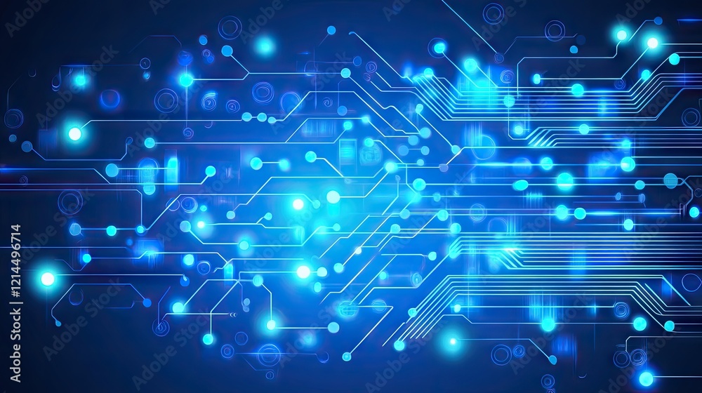 Abstract technology background featuring a glowing blue circuit board in sharp detail Abstract technology background featuring a glowing blue circuit board in sharp detail