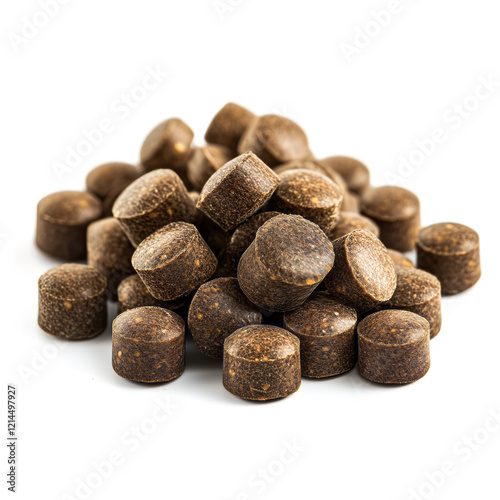 A Small Pile of Nutrient-Rich Brown Fish Feed Pellets