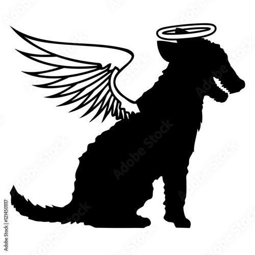 Dog Angel Halo Wings Heaven Cute Flying Puppy Cool Design Lover Art Vector Illustration Card T-Shirt Poster Sticker Graphic Print Decorative Drawing Isolated Logo Decoration Symbol Creative Cool Style