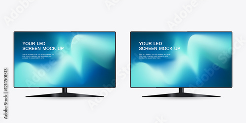 Group of two LED TV Screen Mockup with gradient blue screen. Two technology LED TV Screen Mockup in 3Ds. editable LED vector, illustration