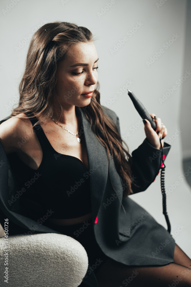 Fototapeta premium Confident pose with a nail drill