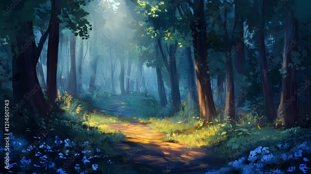 Fototapeta premium Magical Forest Path Sunlit Woodland Trail