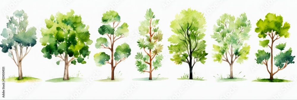 Fototapeta premium Eco-Friendly Watercolor Clipart of Trees for Nature-Themed Designs