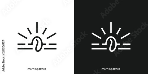 Simple Morning Coffee Logo. Coffee Bean and Sun Graphic Icons. Cafe and Restaurant Logo Design Template.