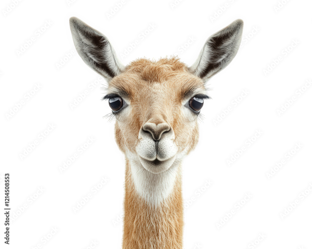 Obraz premium realistic illustration of smiling giraffe with large eyes and detailed fur, showcasing its unique features and friendly expression