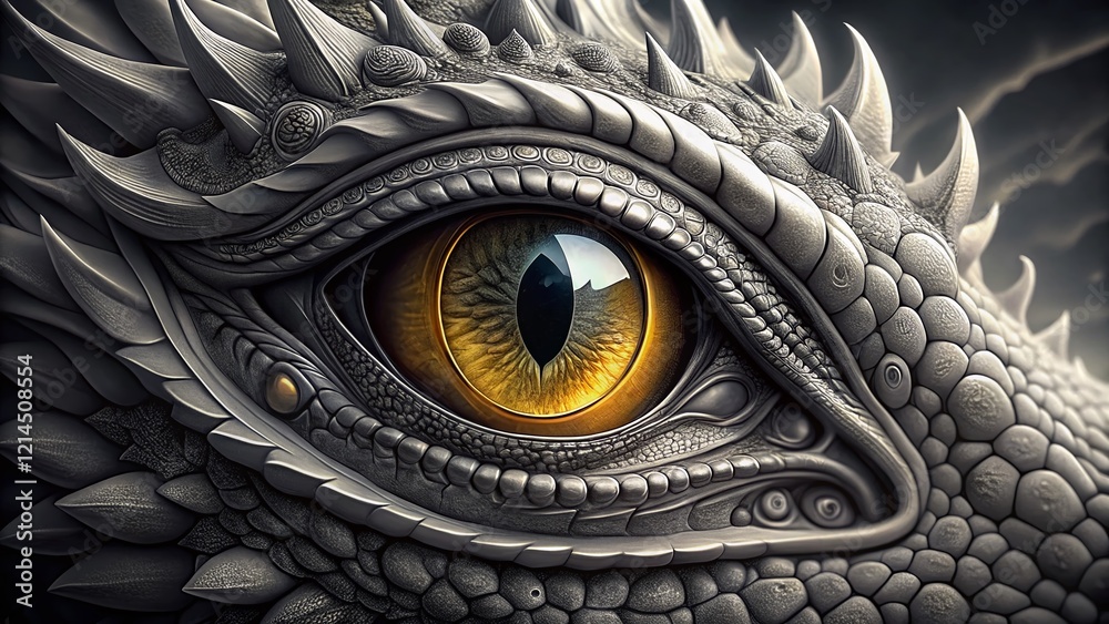 Fototapeta premium Mystical Dragon Eye: Light Grayscale Coloring Page Portrait