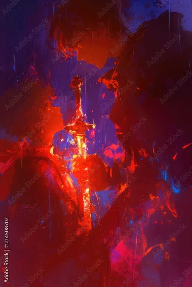 Abstract Artwork Depicting Figures and a Sword Abstract Artwork Depicting Figures and a Sword