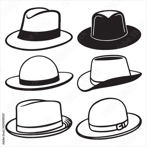 set of vector various fedora hat silhouettes