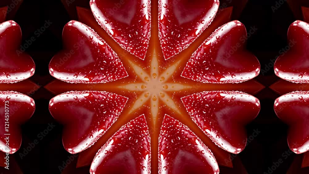 Red fractal kaleidoscope design, background texture