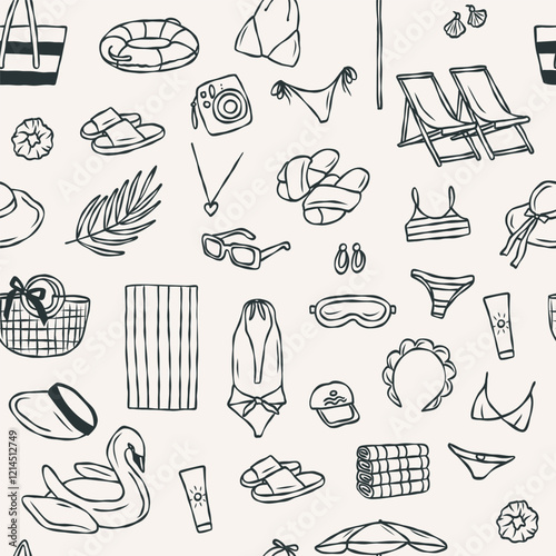 Hand drawn doodle beach essentials background