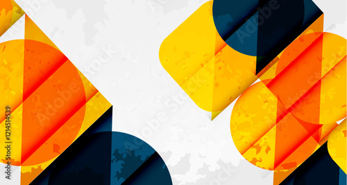 Squares, circles and triangles and grainy noisy texture. Vector Illustration For Wallpaper, Banner, Background, Card, Book Illustration, landing page