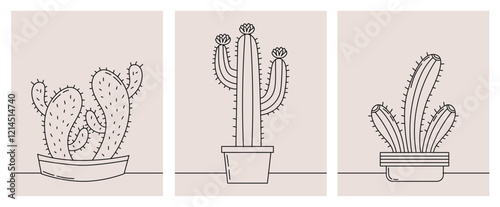Cactus line art. cactus drawing with black line minimalist art, cactus painting for home decoration, notebook, ect