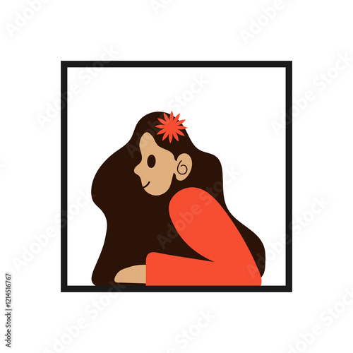  Long hair girl concept in flat illustration design vector