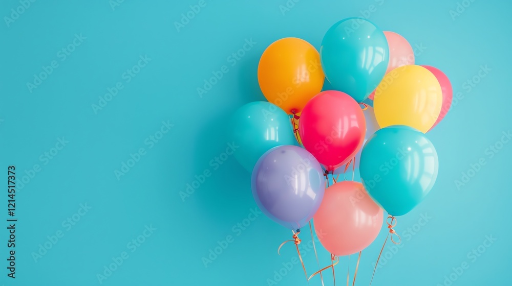 A bunch of colorful balloons against a blue background. A bunch of colorful balloons against a blue background.