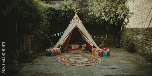 Teepee play area, garden party, backyard
