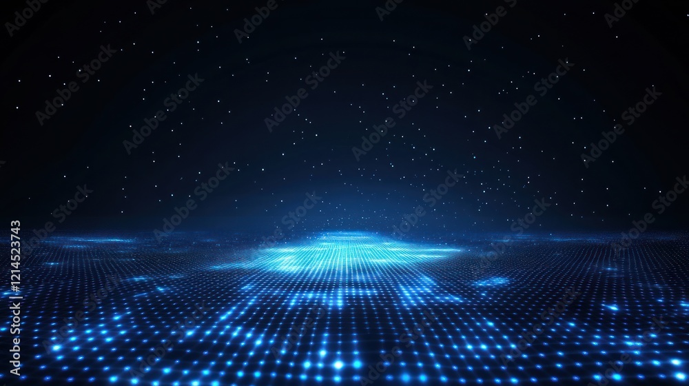 Blue digital grid glowing, dark space background, futuristic tech presentation Blue digital grid glowing, dark space background, futuristic tech presentation