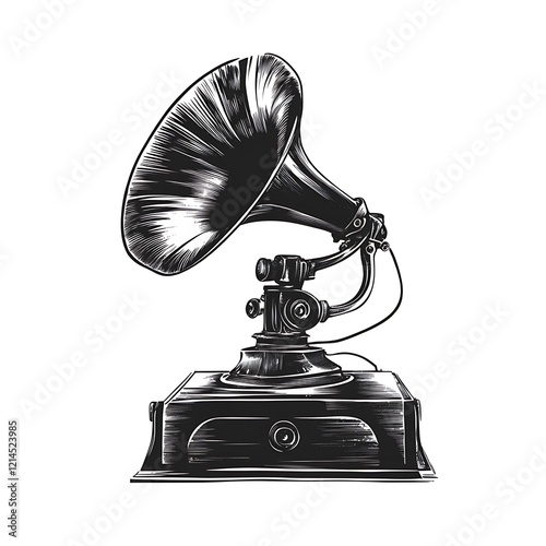 Vintage Phonograph Illustration; Elegant Graphic of a Retro Record Player