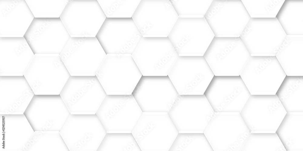 Abstract white hexagon background. Vector Illustration. Hexagon concept design abstract technology background. 3D Futuristic abstract honeycomb mosaic white background. Abstract white hexagon background. Vector Illustration. Hexagon concept design abstract technology background. 3D Futuristic abstract honeycomb mosaic white background.