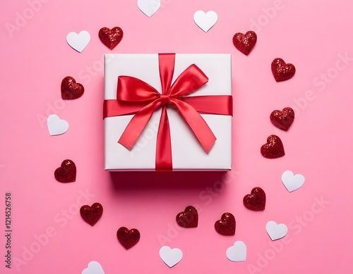 pink background featuring a Valentine's Day theme. Include elements like soft glowing hearts, roses, and romantic motifs such as Cupid's arrows, gift boxes, and love letters. The design should evoke a