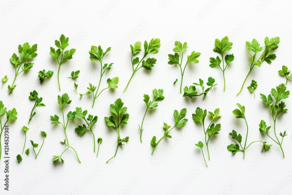Ultra-realistic UHD photo of parsley microgreens, isolated on white background, culinary detail, food texture concept Ultra-realistic UHD photo of parsley microgreens, isolated on white background, culinary detail, food texture concept